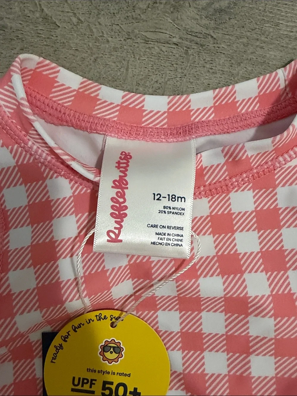 Ruffle Butts Pink Gingham Peplum Rashguard Swim Set
